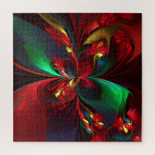 Puzzle Art abstrait floral moderne motif rouge et vert #1