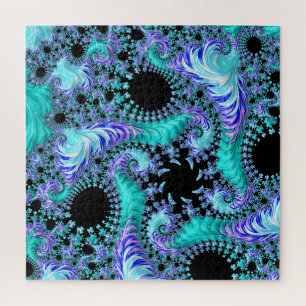 Puzzle Art abstrait fractal tentaculaire cyan psychédéliq