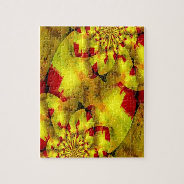 Puzzle Art Abstrait géométrique Fractal rouge jaune (Vertical)