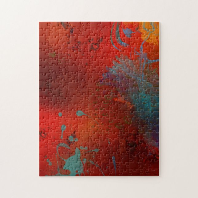 Puzzle Art abstrait grunge rouge, aqua et or (Vertical)