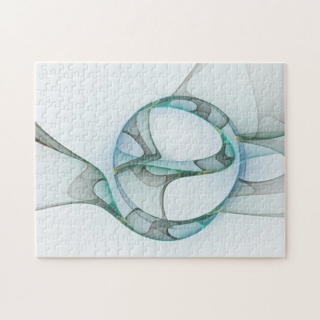 Puzzle Art Abstrait moderne Fractal Bleu Turquoise Gris (Horizontal)