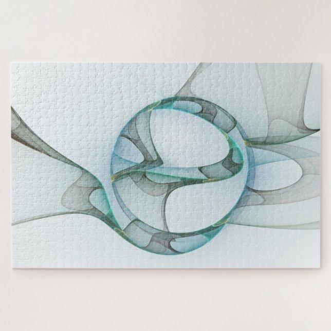 Puzzle Art Abstrait moderne Fractal Bleu Turquoise Gris (Horizontal)