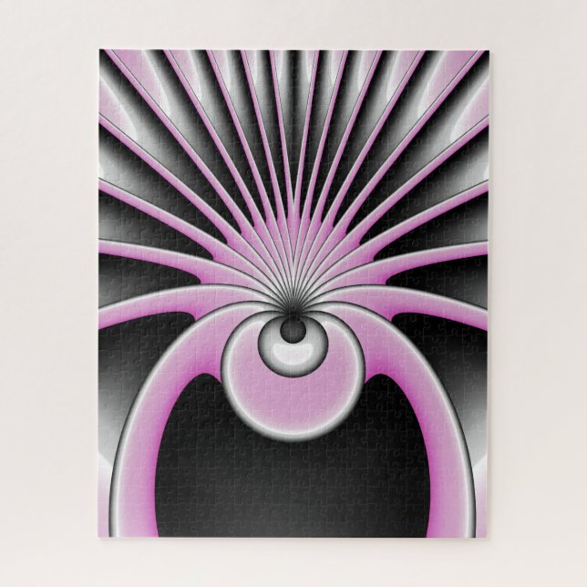 Puzzle Art Abstrait moderne Fractal rose Gris noir (Vertical)