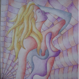 Puzzle art abstrait multicolore rose pose dame rétro