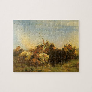 Puzzle Art américain de l'Ouest vintage, chasse aux buffl