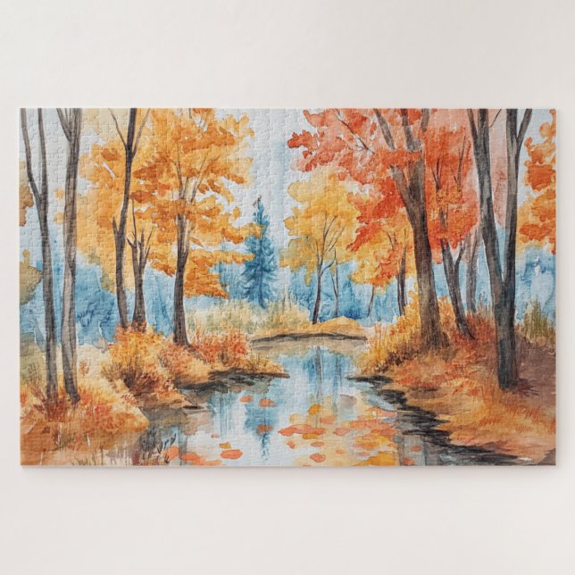 Puzzle Art aquarelle de forêt d'automne (Horizontal)