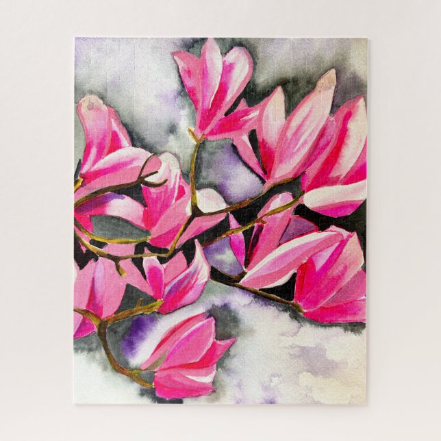 Puzzle art aquarelle magnolia rose (Vertical)