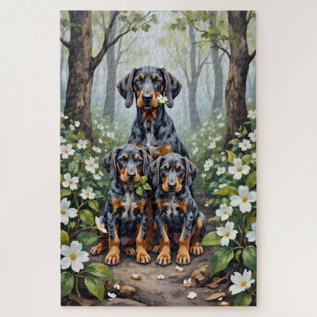 Puzzle Art Bluetick Coonhound Woodland Bloom (Vertical)