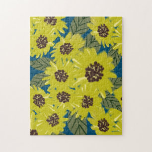 Puzzle Art botanique tournesol jaune bleu