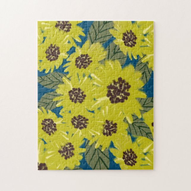 Puzzle Art botanique tournesol jaune bleu (Vertical)