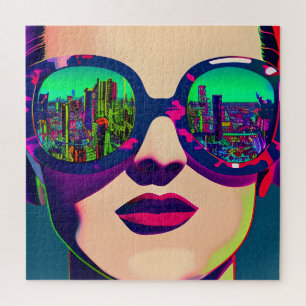 Puzzle Art coloré Femme dans lunettes de soleil Ville Réf
