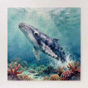 Puzzle Art côtier aquarelle Baleine bleue océanique