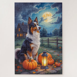 Puzzle Art de berger australien rustique Halloween clair