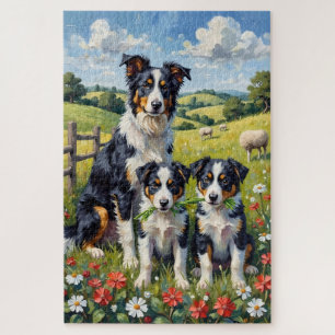 Puzzle Art de Border Collie dans une prairie de trèfle