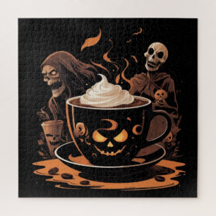 Puzzle Art de café Halloween – Latte effrayant avec squel