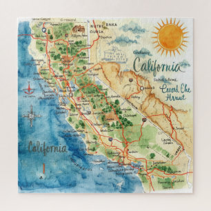 Puzzle Art de carte de voyage de Californie à l'aquarelle