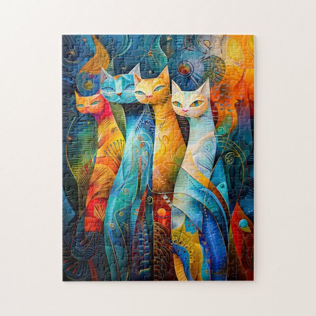 Puzzle Art de chat cosmique avec fond stellaire (Vertical)