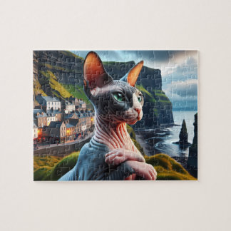 Puzzle Art de chat Sphynx Falaises de Moher Irlande Beau