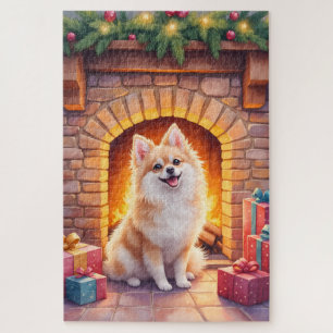 Puzzle Art de chien au coin de la cheminée de Noël avec u