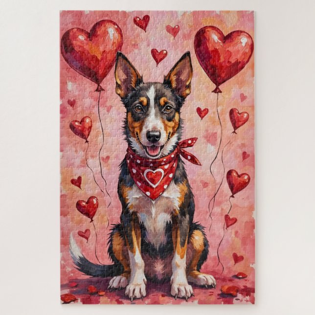 Puzzle Art de chien Australian Kelpie Saint-Valentin avec (Vertical)