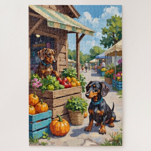 Puzzle Art de chien de saucisse mignon pour les amoureux  (Vertical)