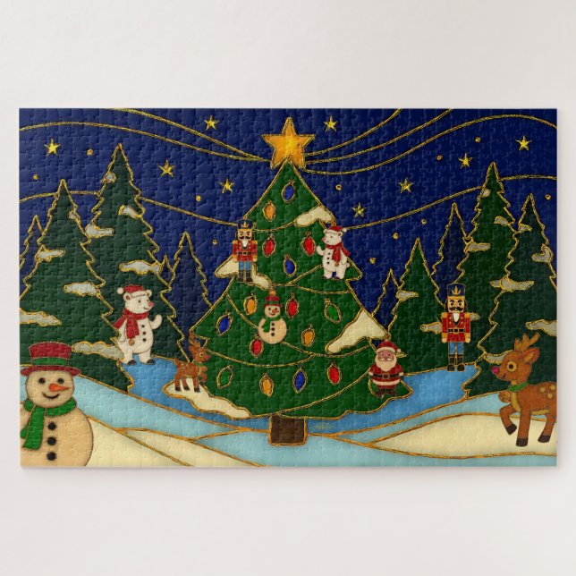 Puzzle Art de cloisonné Forêt fantaisiste Noël classique  (Horizontal)