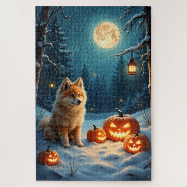 Puzzle Art de forêt enchantée d'Halloween de Lapphund fin (Vertical)