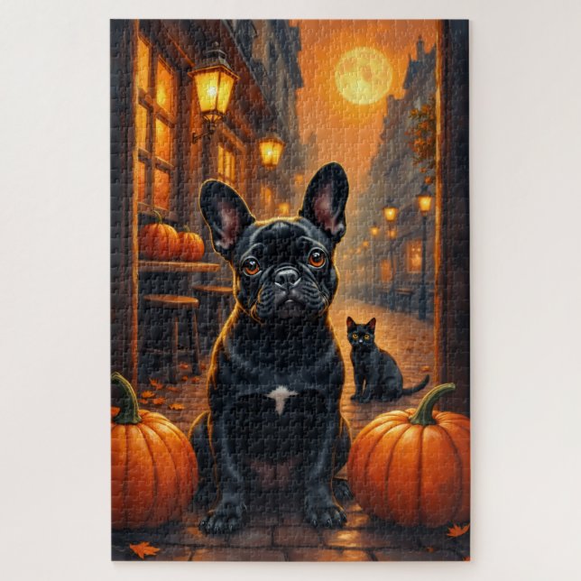 Puzzle Art de Halloween Café Gothique Bouledogue Français (Vertical)