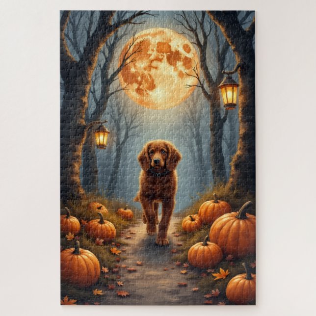 Puzzle Art de Halloween de Brittany Spaniel en forêt au c (Vertical)