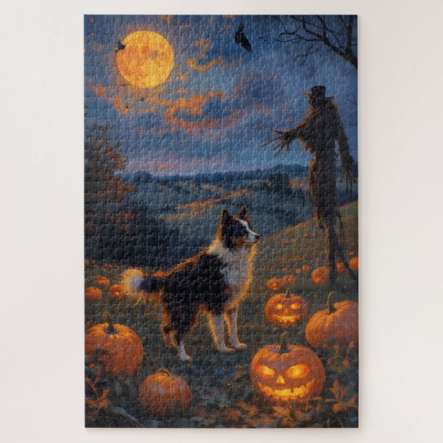 Puzzle Art de Halloween de champ de citrouille hanté de B (Vertical)