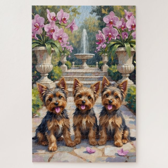 Puzzle Art de jardin d'orchidées Terrier du Yorkshire (Vertical)