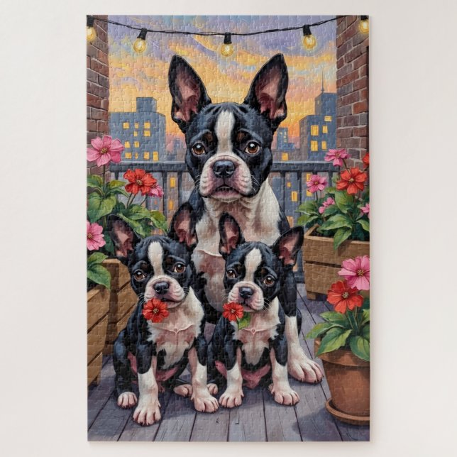Puzzle Art de jardin sur toit de Terrier de Boston (Vertical)