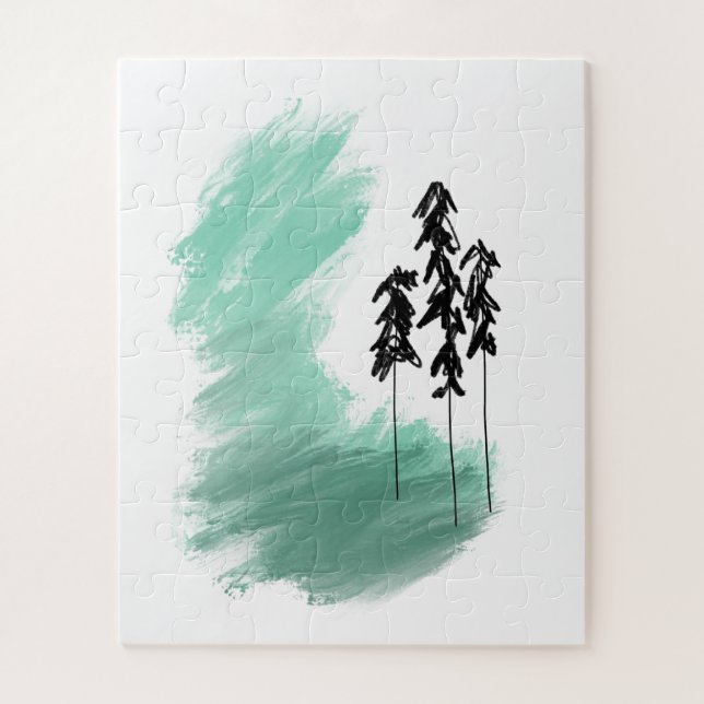 Puzzle art de l'arbre vert scandinave simple moderne ment (Vertical)
