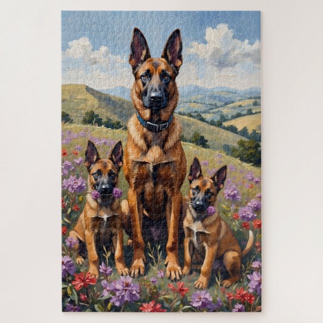 Puzzle Art de Malinois belge sur fond de bruyère (Vertical)
