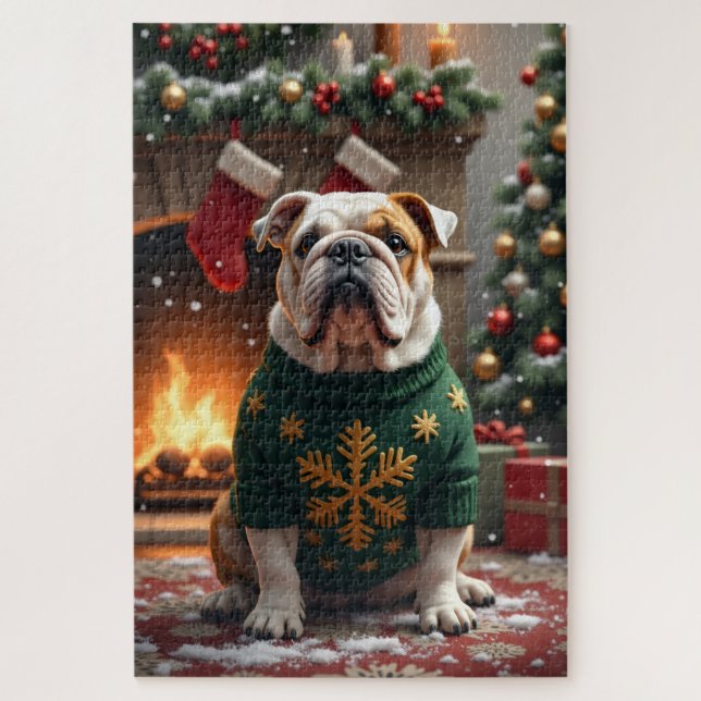 Puzzle Art de Noël Bouledogue (Vertical)
