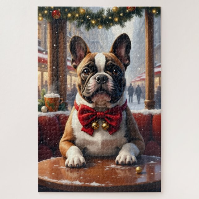 Puzzle Art de Noël Bouledogue Français (Vertical)