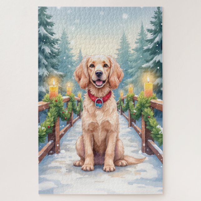 Puzzle Art de Noël de Boykin Spaniel sur un pont enneigé (Vertical)
