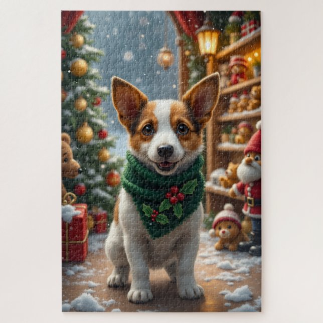 Puzzle Art de Noël de Jack Russell Terrier (Vertical)