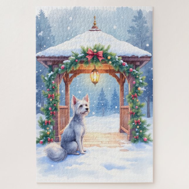 Puzzle Art de Noël du gazebo enneigé du Chinese Crested (Vertical)