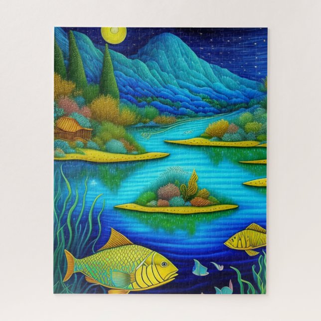 Puzzle Art de poisson de lac de fantaisie (Vertical)