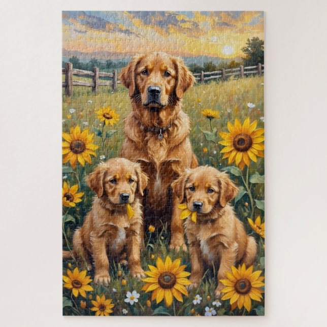 Puzzle Art de Prairie de Tournesol Retriever Doré (Vertical)