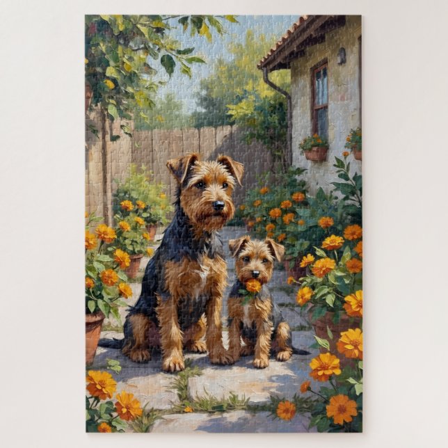 Puzzle Art de Terrier Australien Jardin en Fleur (Vertical)