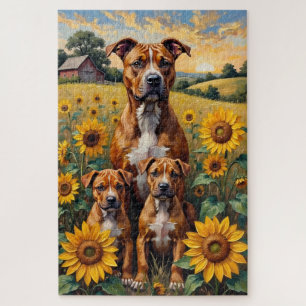 Puzzle Art de Terrier Staffordshire Champ de Tournesol