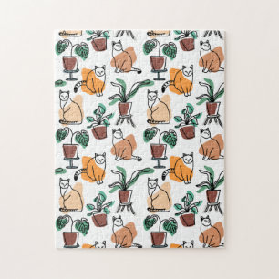 Puzzle Art de trait dessin chats et fleurs