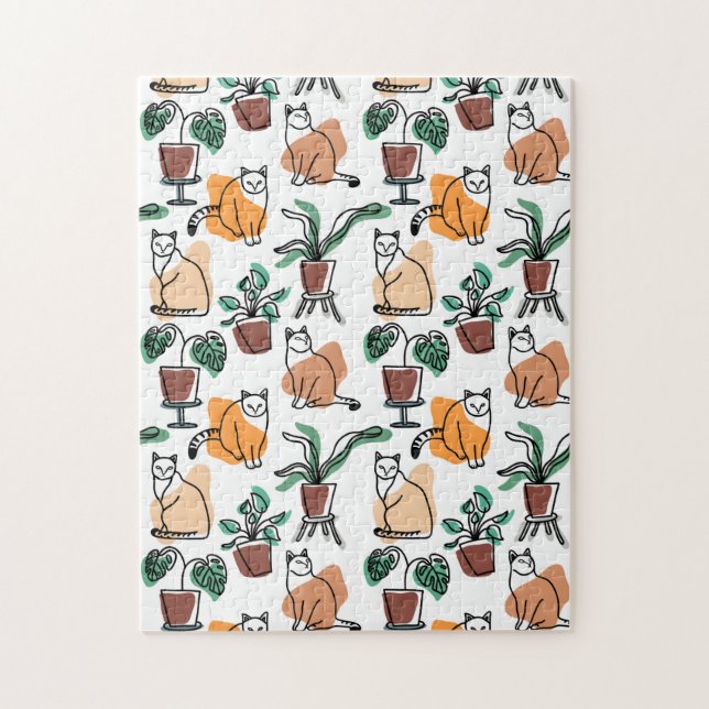 Puzzle Art de trait dessin chats et fleurs (Vertical)