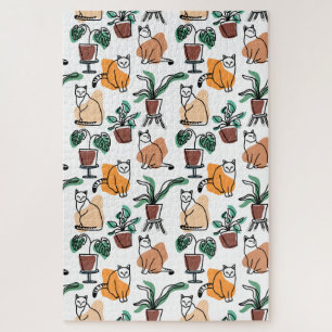 Puzzle Art de trait dessin chats et fleurs