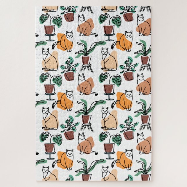 Puzzle Art de trait dessin chats et fleurs (Vertical)
