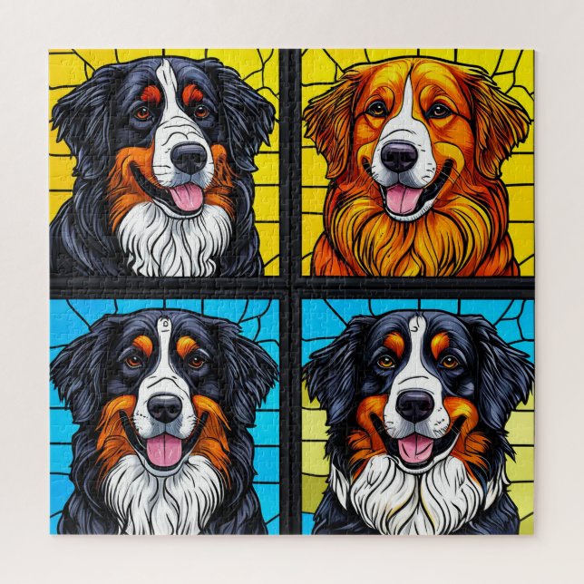 Puzzle Art de vitrail chiens colorés (Vertical)