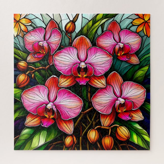 Puzzle 🌸 Art de vitrail d'orchidée rose pour les amateur (Vertical)
