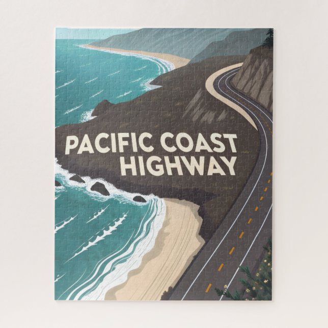 Puzzle Art de voyage rétro de la Pacific Coast Highway (Vertical)
